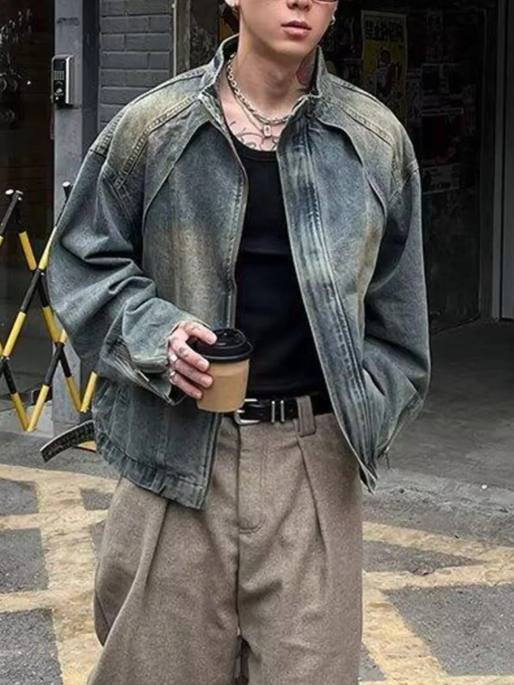 Men's Vintage Washed Denim Jacket with Classic Collar, image 3