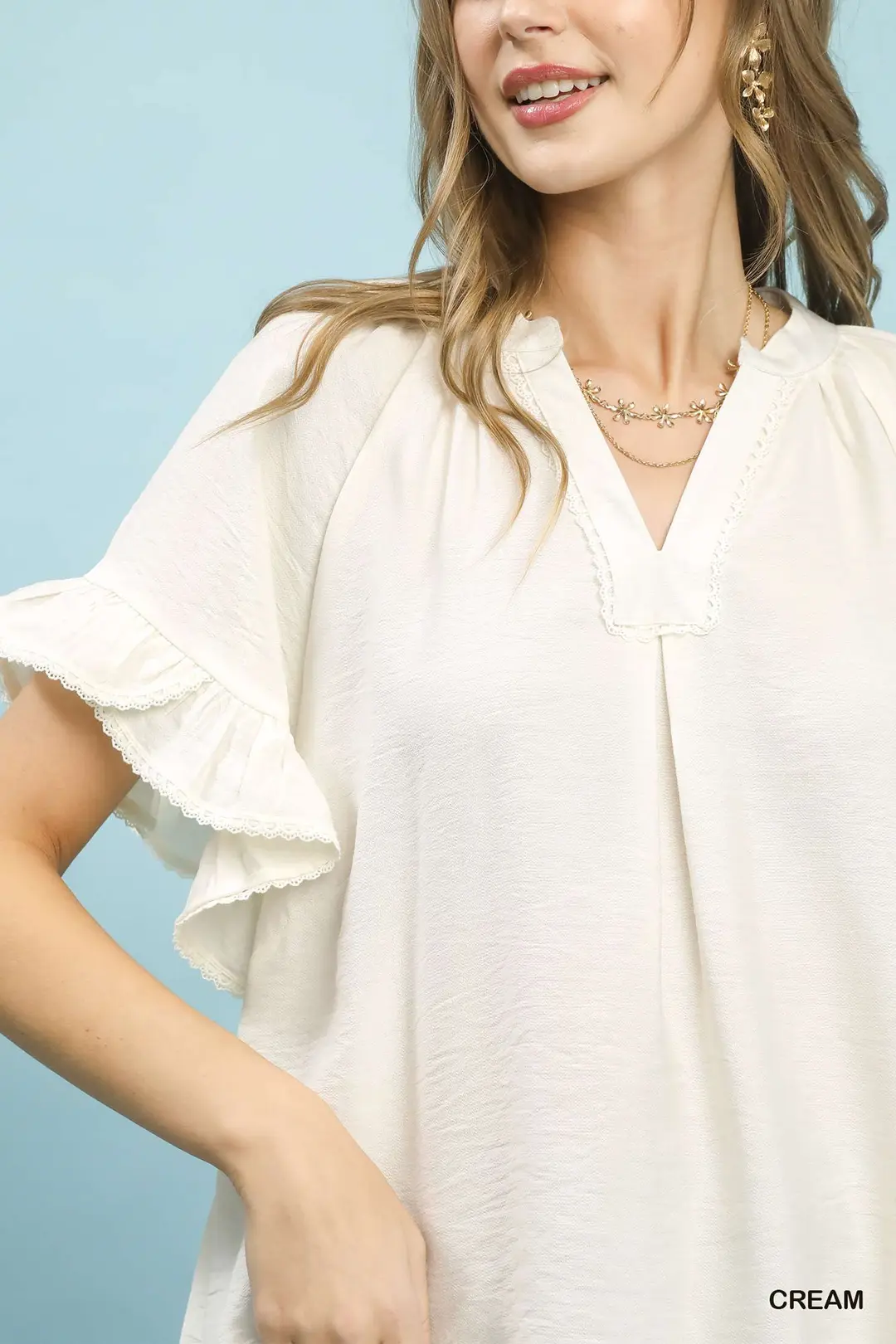 Ruffle Sleeve V-Neck Flutter Blouse, image 2