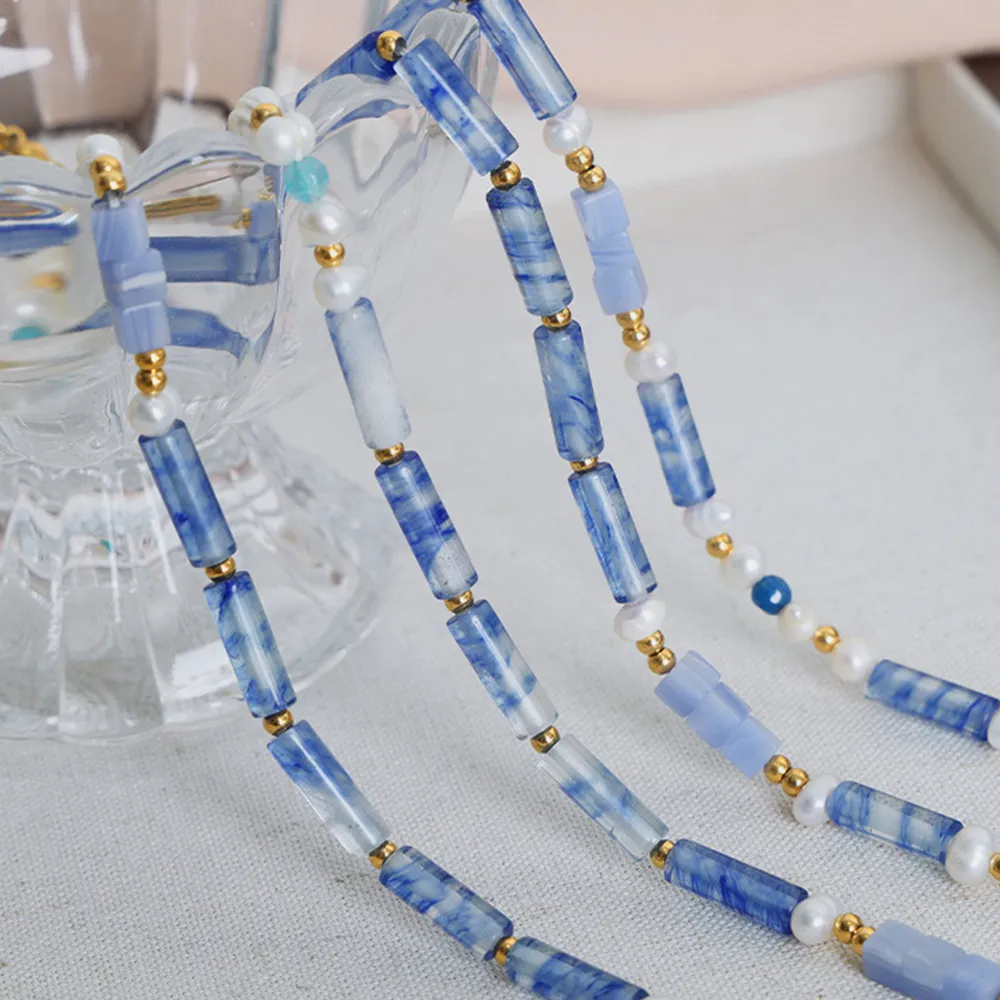 Freshwater Pearl Titanium Steel Geometric Bead Necklace, image 4