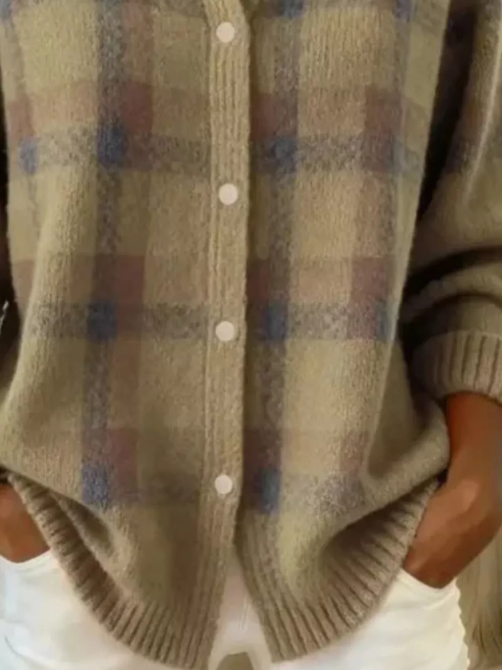 Full Size Plaid Button-Down Knit Cardigan Plus Size, image 12