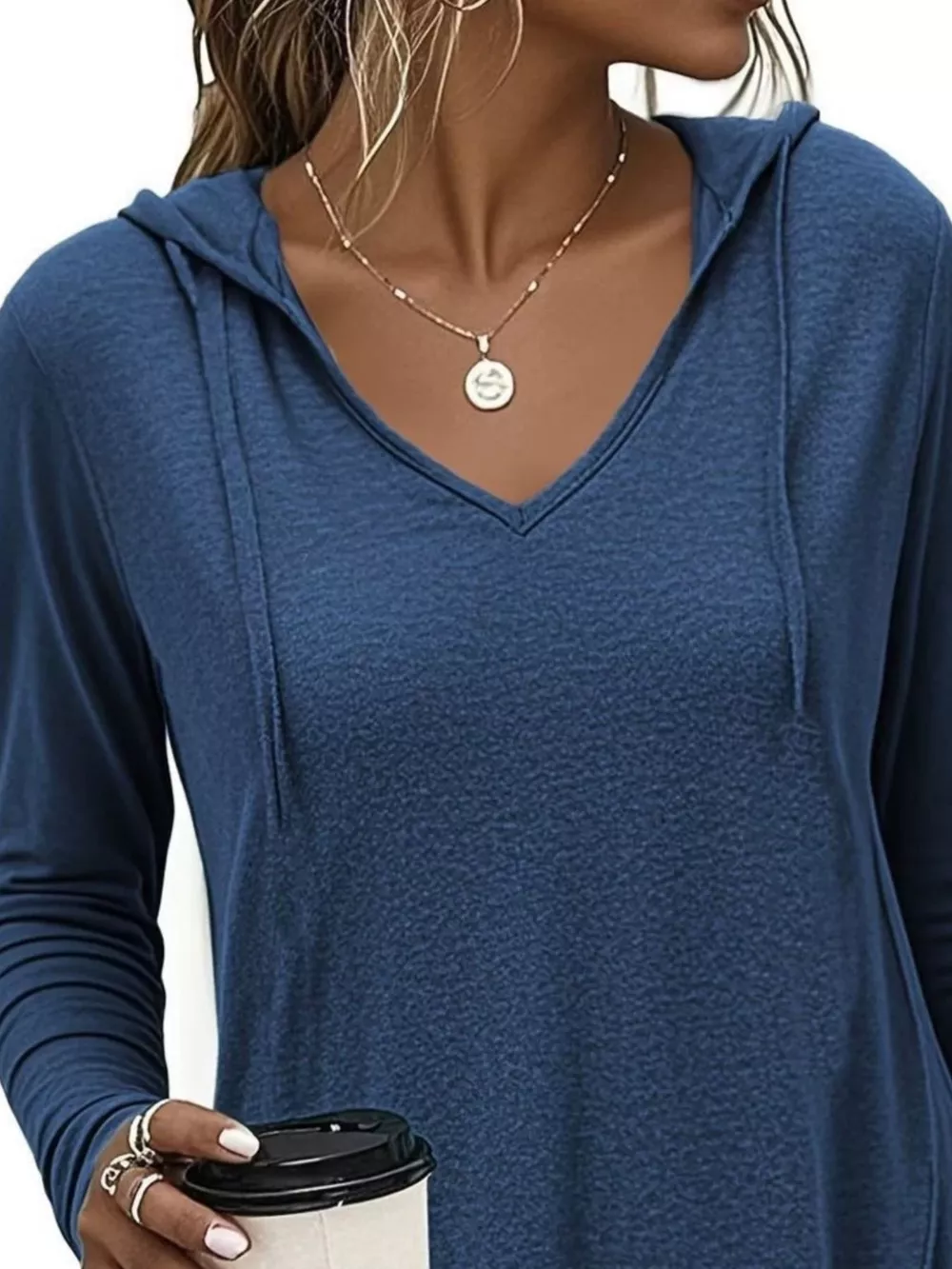 Full Size Drawstring Long Sleeve Hooded Top Plus Size, image 2
