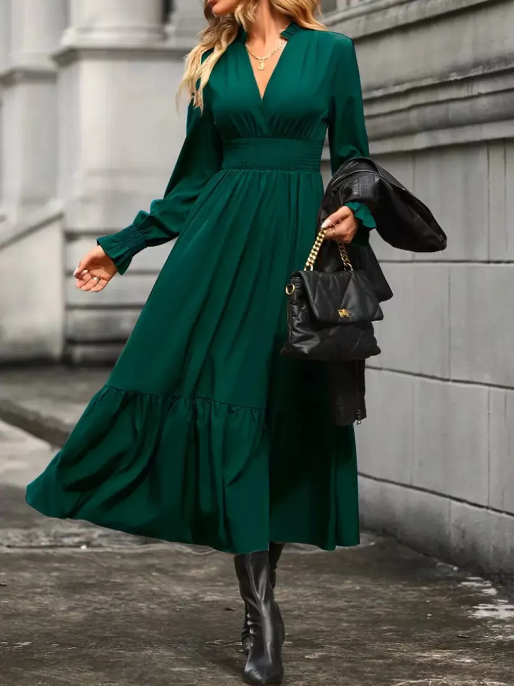 Surplice Long Sleeve Tiered Midi Dress, image 10