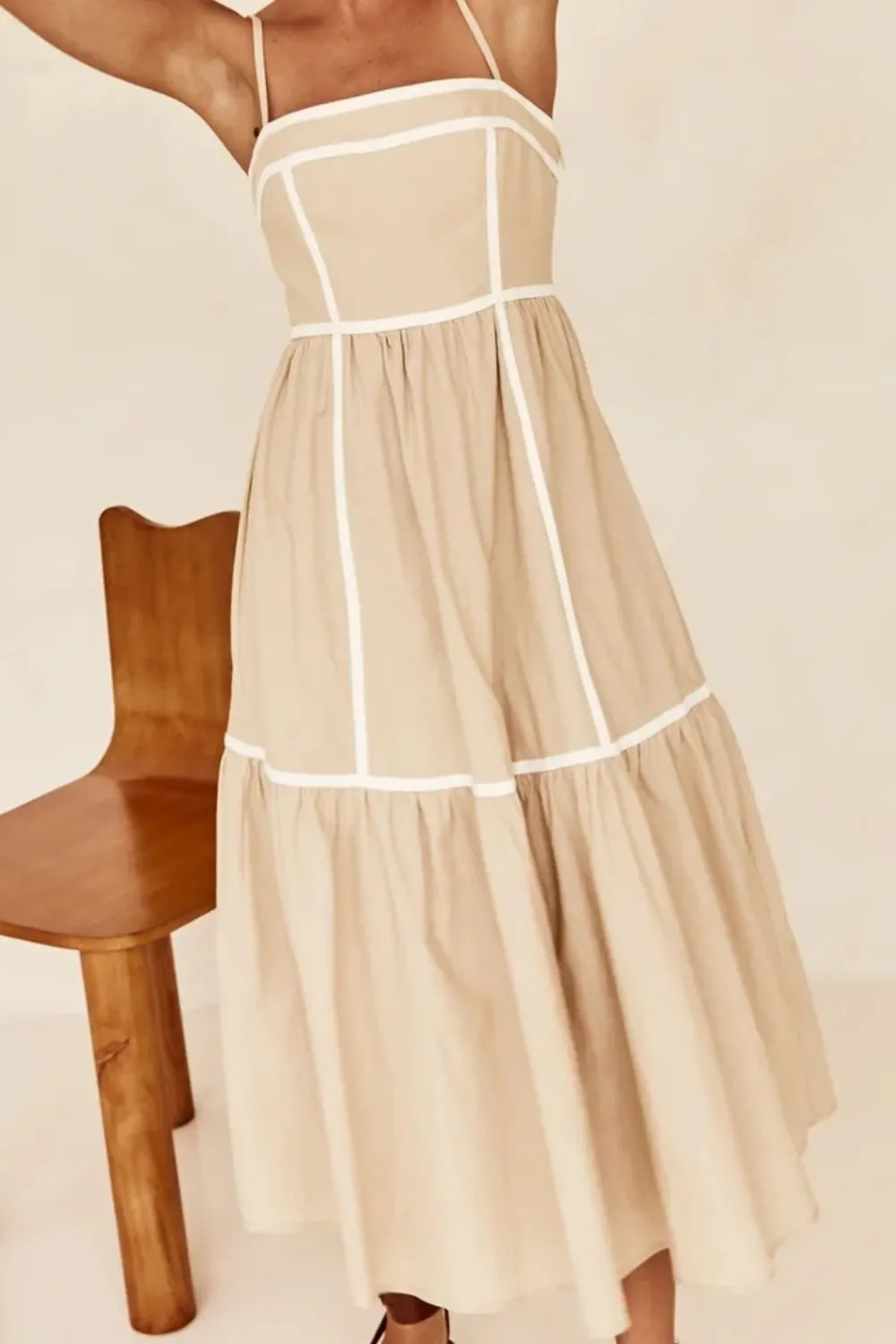 Contrast Trim Square Neck Midi Cami Dress, image 10