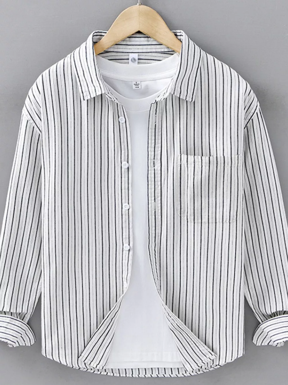 Men's Plus Size Casual Striped Long-Sleeve Button-Down Shirt, image 2