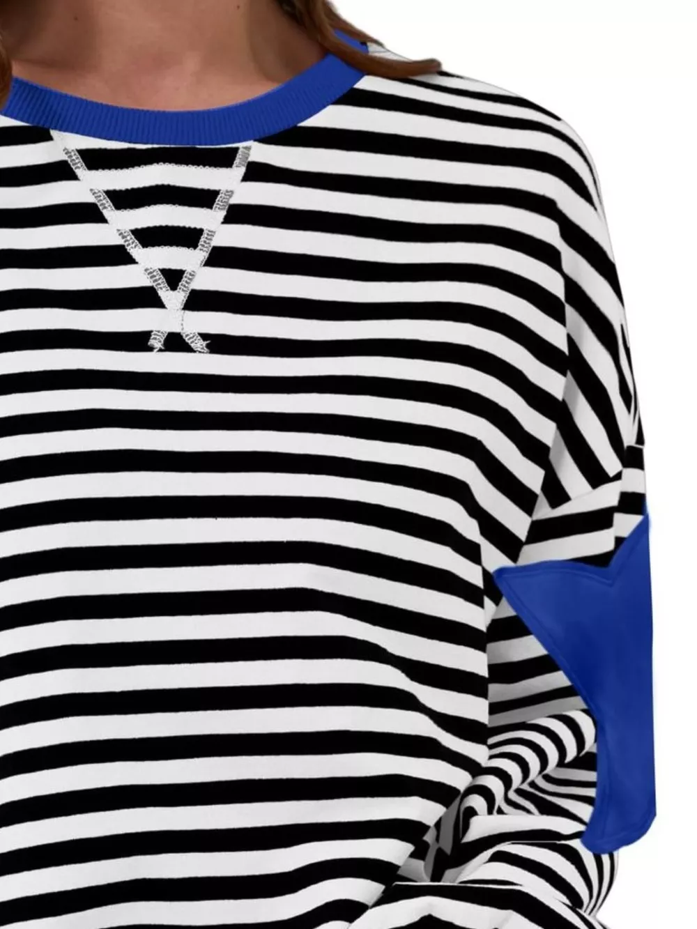 Full Size Star Patch Striped Oversized Sweatshirt Plus Size, image 12