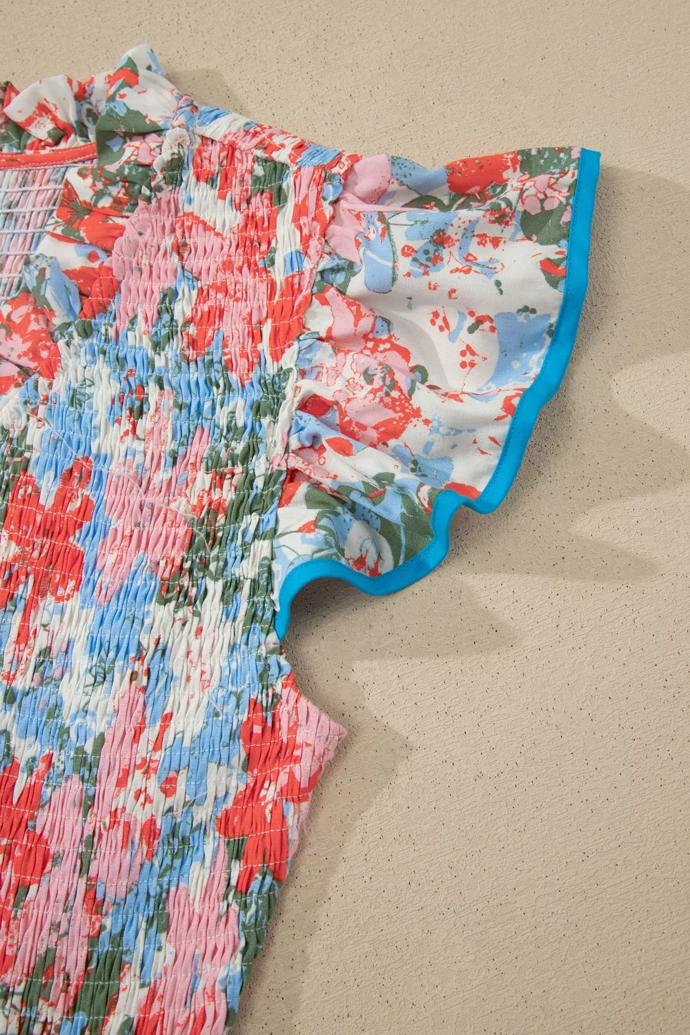 Floral Print V Neck Contrast Trim Flutter Sleeve Long Dress, image 7