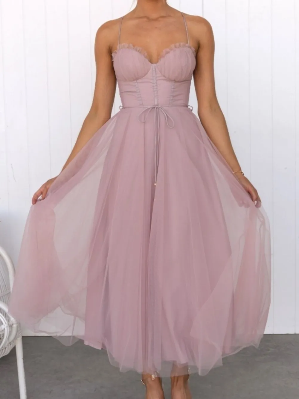 Sweetheart Neck Tulle Midi Dress, image 5