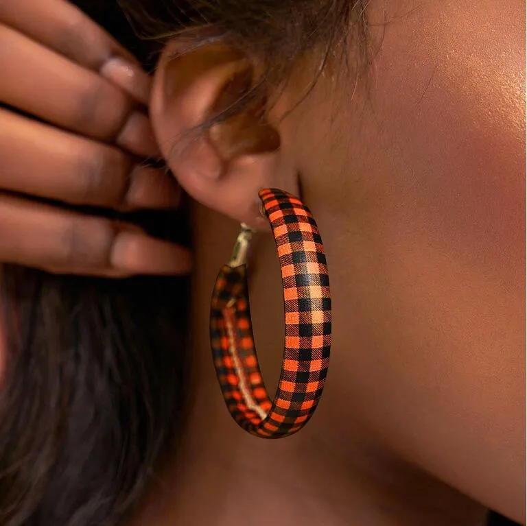 Plaid PU Leather Hoop Earrings, image 6
