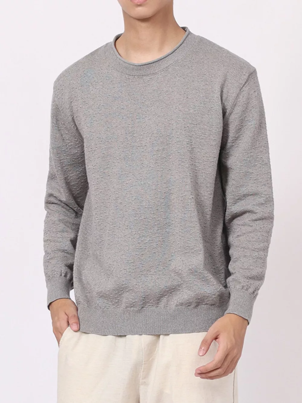 Men's Plus Size Textured Crew Neck Sweater