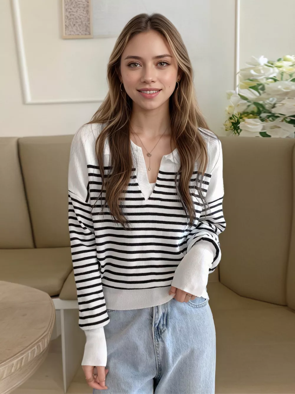 Striped Long Sleeve Knit Top, image 4