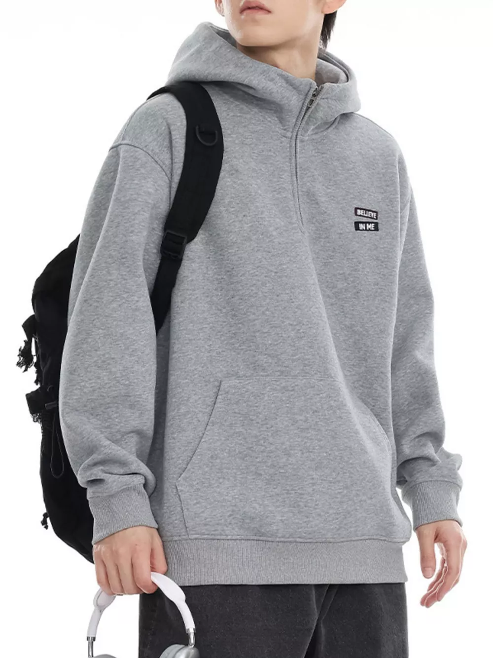 Men's Plus Size Quarter-Zip Long Sleeve Hoodie, image 4