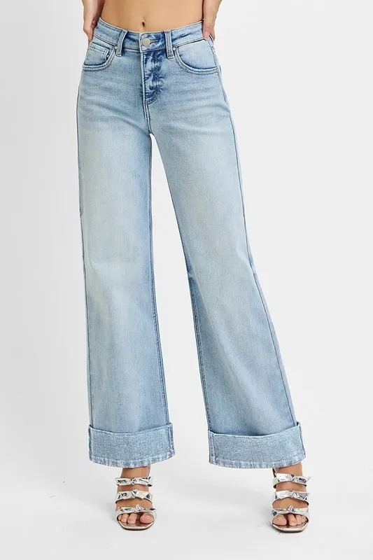 Full Size Tummy Control High Rise Ankle Wide Cuffed Jeans Plus Size, image 2
