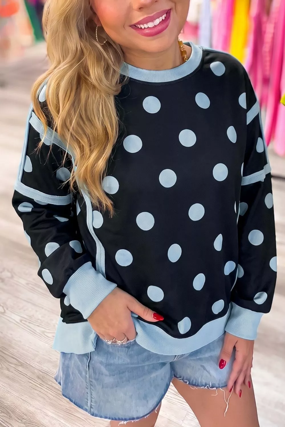 Polka Dot Crew Neck Sweatshirt, image 15