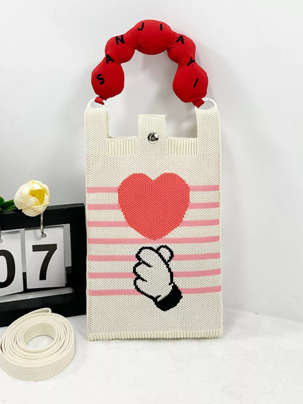 Heart and Hand Knitted Crossbody Bag