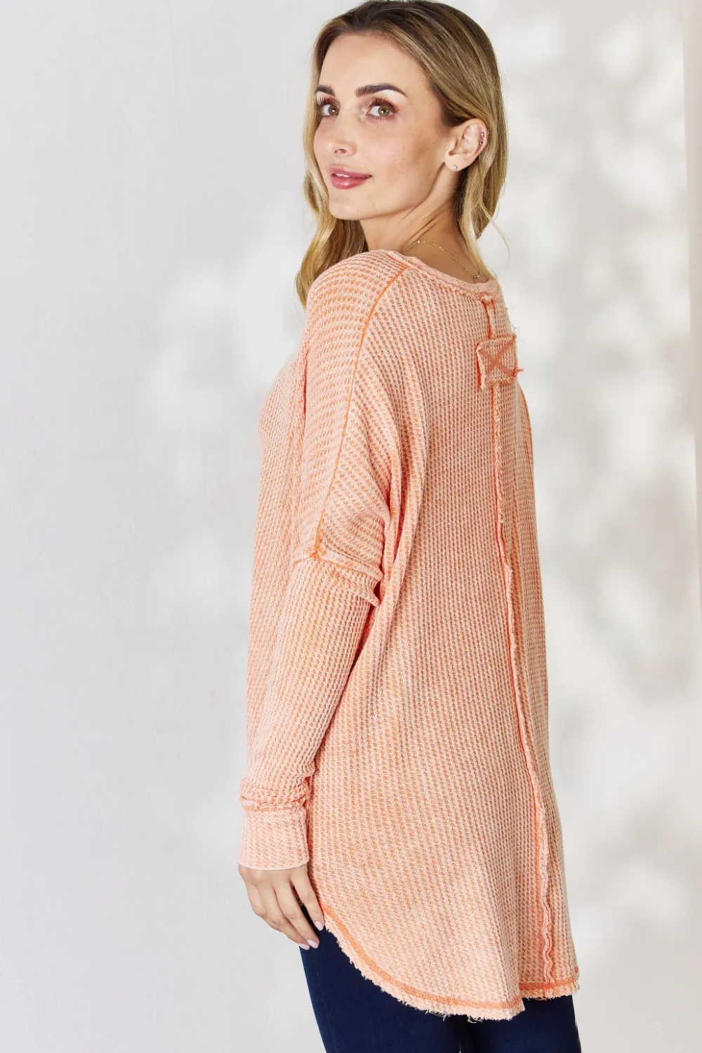 Oversized Washed Waffle Long Sleeve Top, image 2