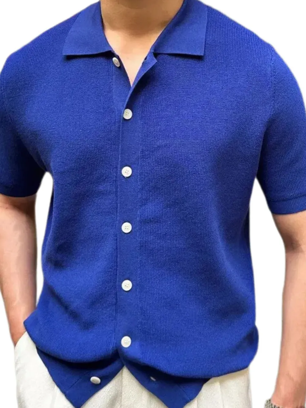 Men's Button Down Short Sleeve Knit Shirt, image 2