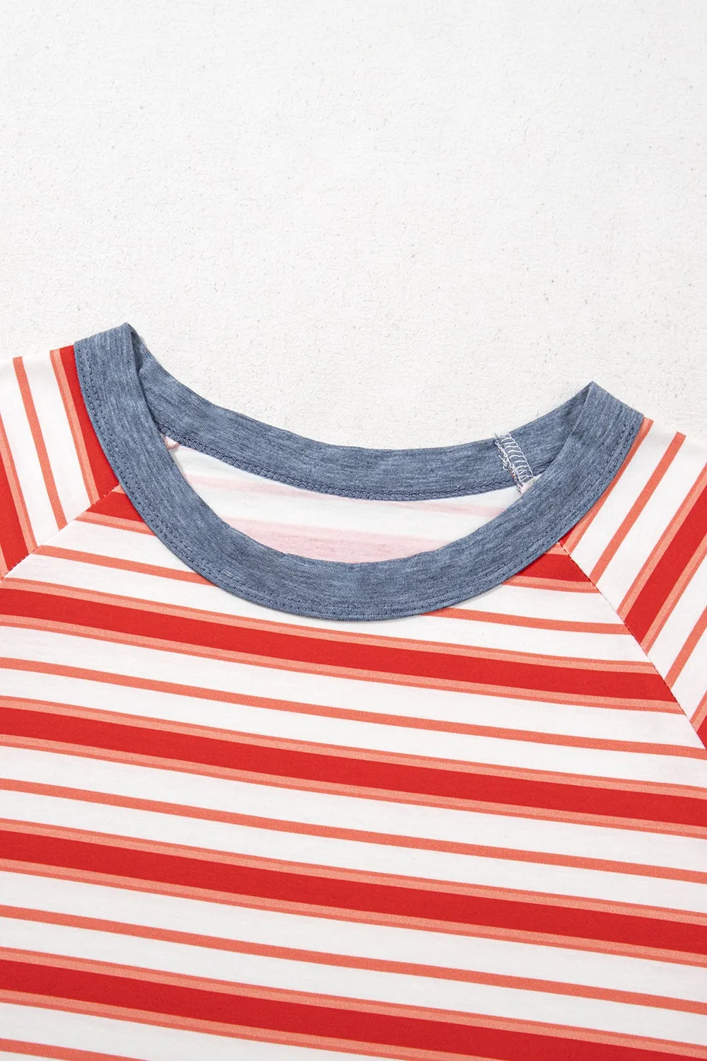 Stripe Print Contrast Collar Raglan Sleeve T Shirt, image 5