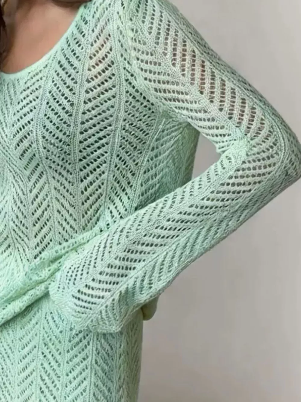 Openwork Long Sleeve Knit Top and Skirt Set, image 9