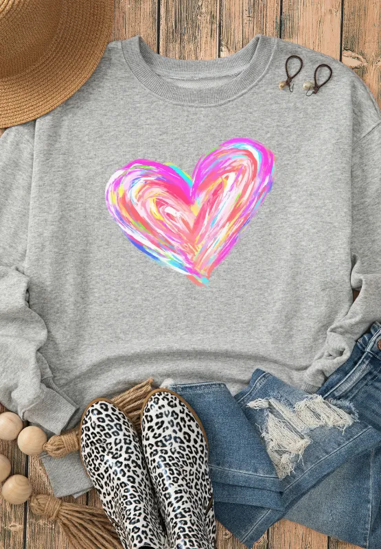 Valentine’s Day Heart Round Neck Drop Shoulder Sweatshirt, image 4