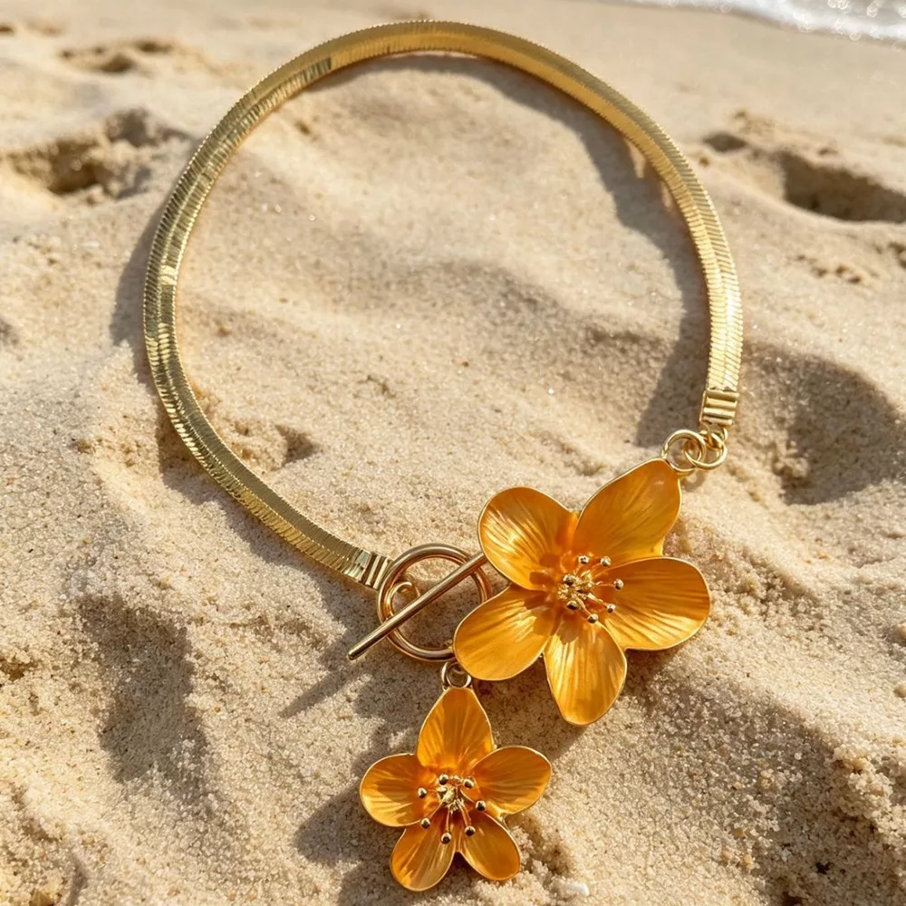18K Gold-Plated Flower Anklet Bracelets, image 3