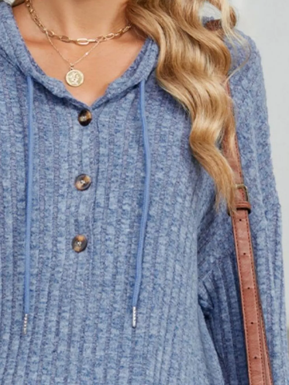 Ribbed Knit Drawstring Long Sleeve Hoodie, image 5