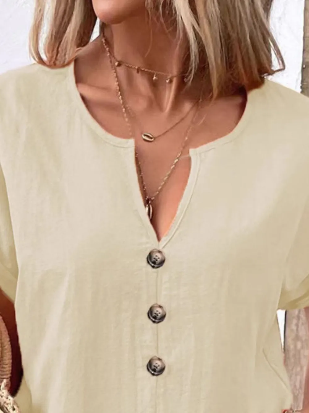 Full Size Notched Short Sleeve Top Plus Size, image 3