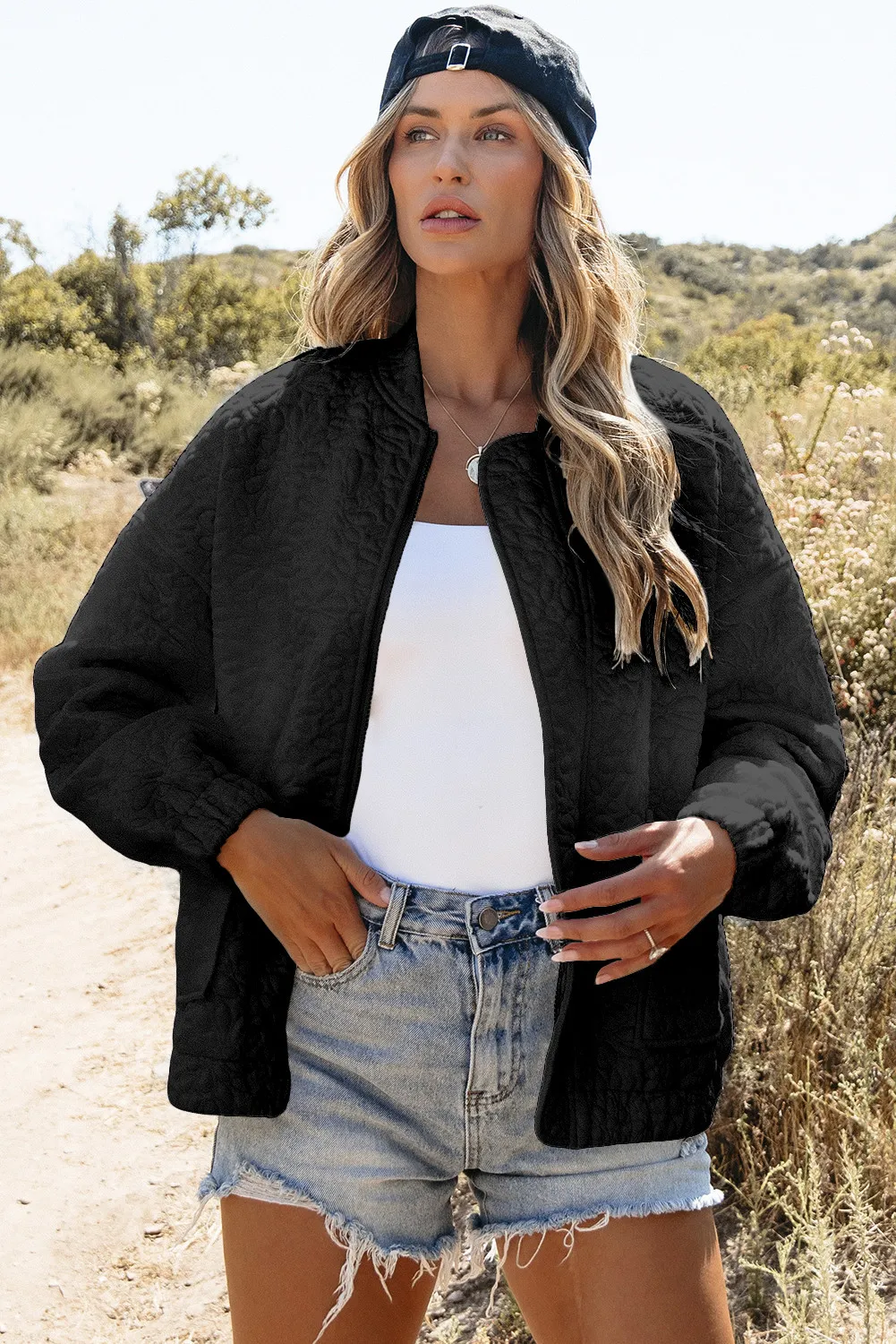 Baseball Collar Floral Quilted Jacket, image 12