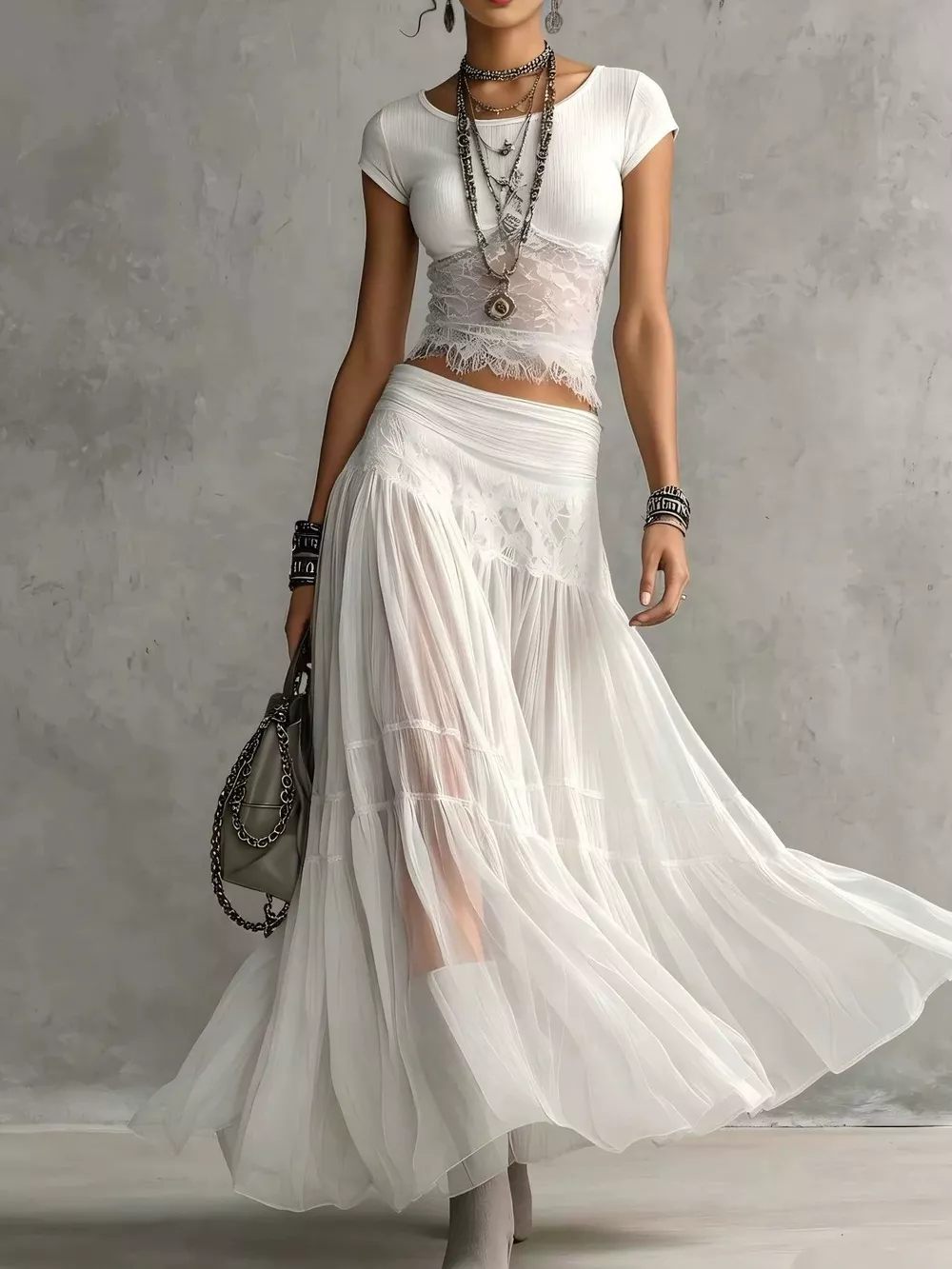 Lace Slim Fit Top and Maxi Skirt Set, image 6