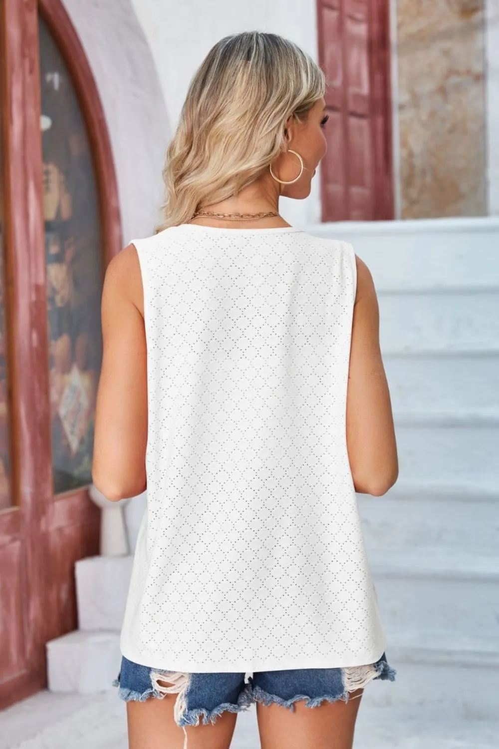 Eyelet Open Front Sleeveless Cardigan, image 14