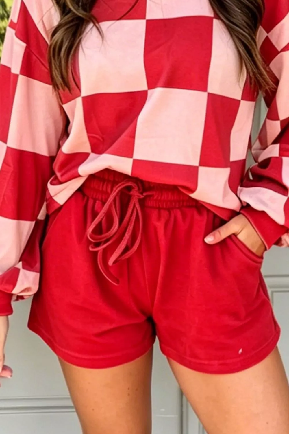 Checkerboard Top and Drawstring Shorts Cozy Set, image 3