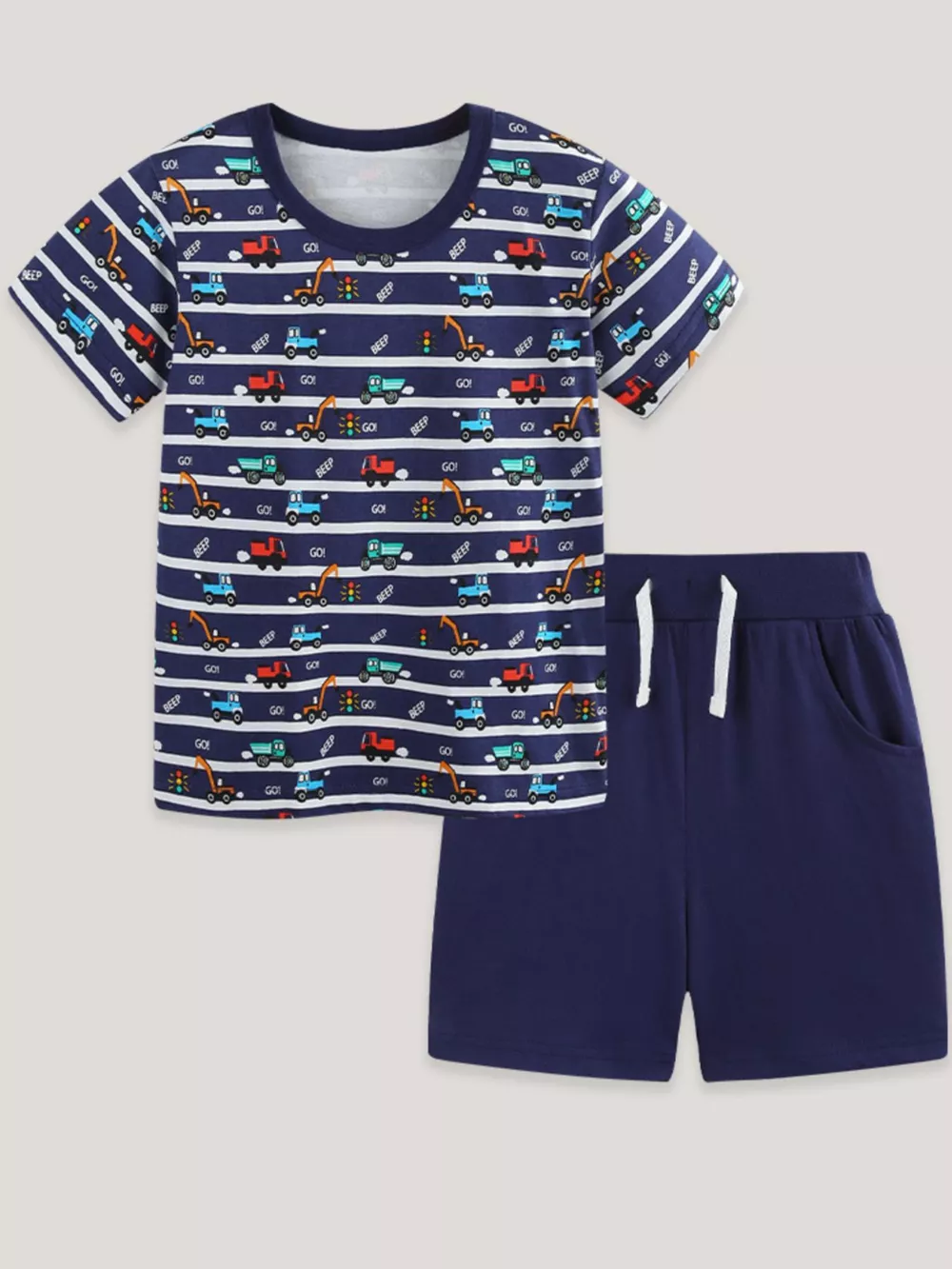 Children's Vehicle Print Striped Tee & Shorts Set, image 2