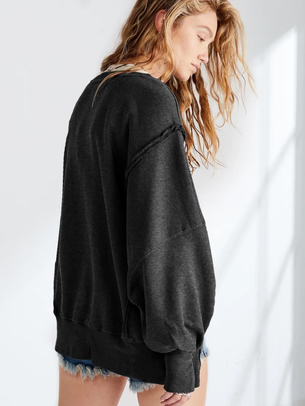 Slit Round Neck Dropped Shoulder T-Shirt, image 2