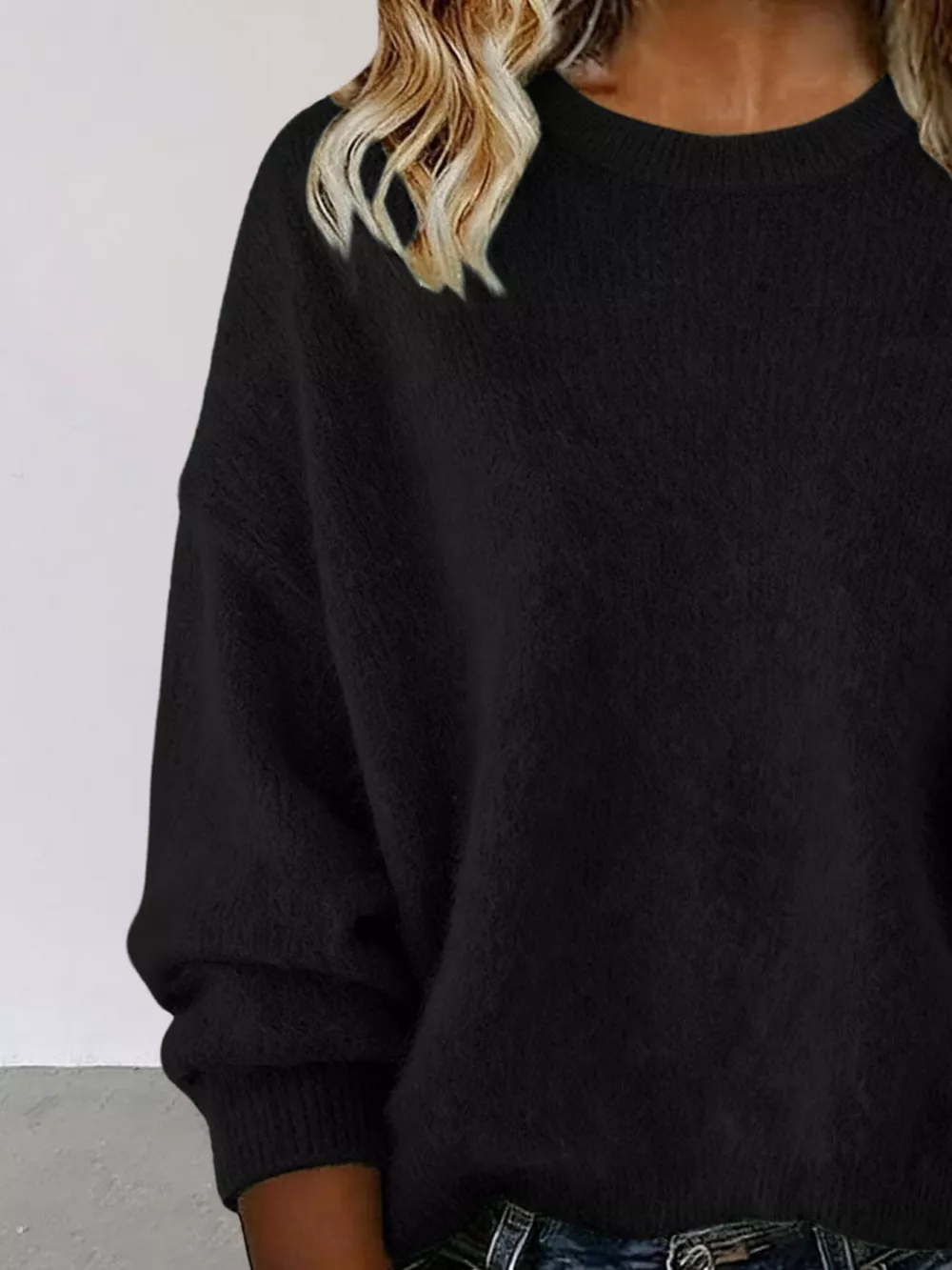 Full Size Round Neck Dropped Shoulder Sweater Plus Size, image 8