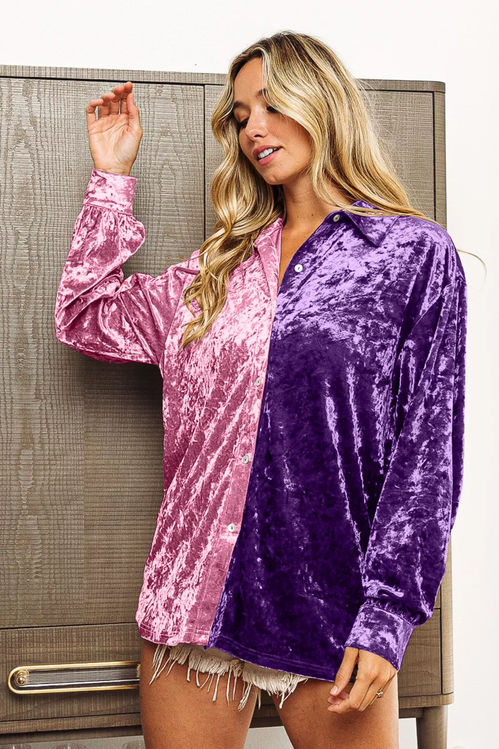 Contrast Button Up Long Sleeve Shirt, image 3