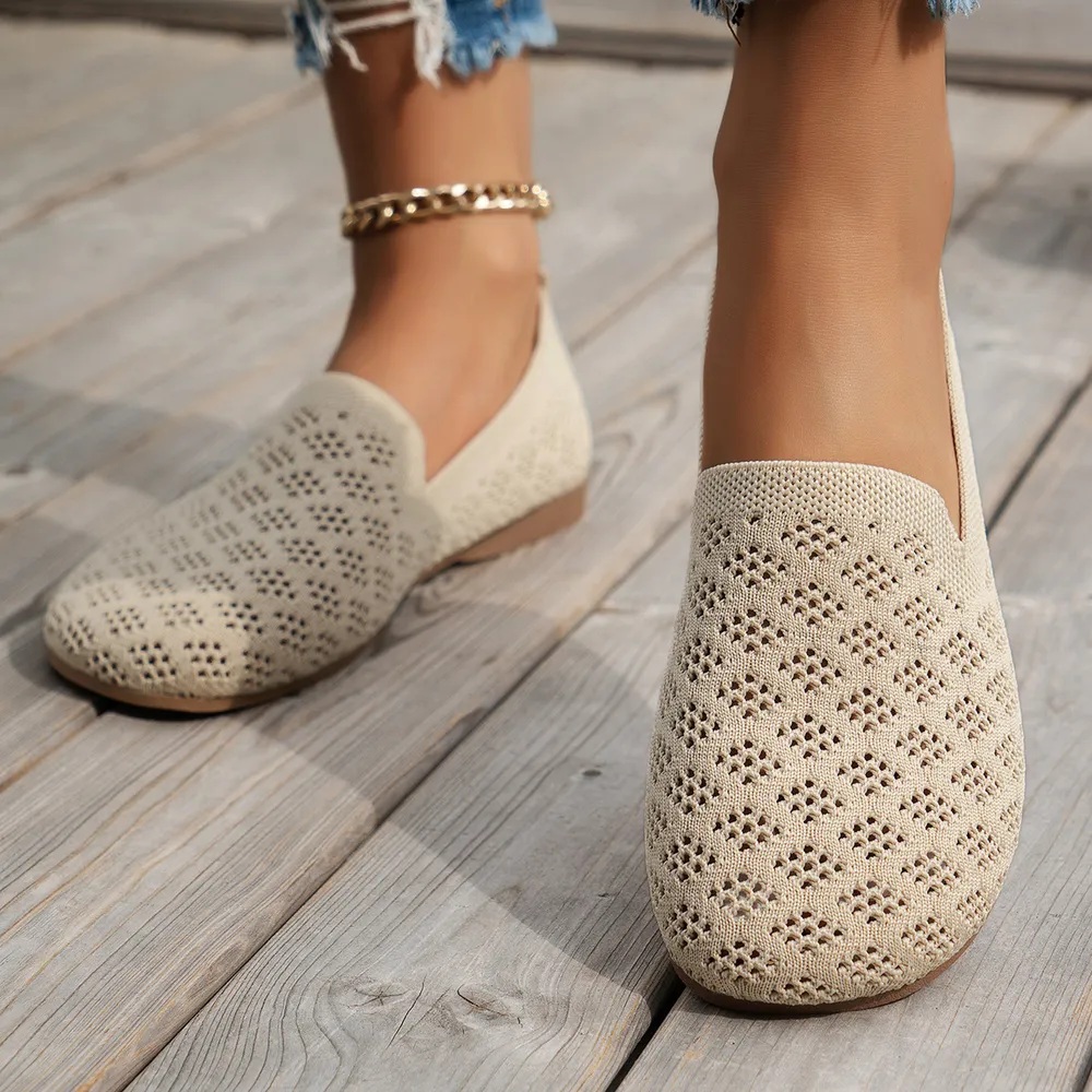 Mesh Round Toe Flat Slip-Ons