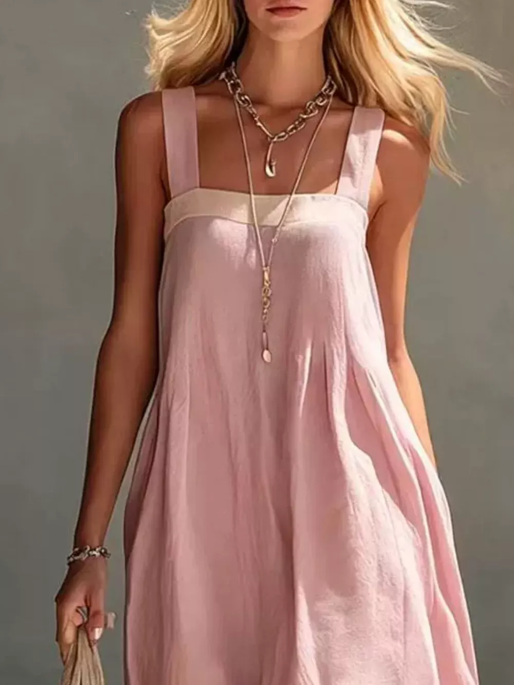 Color-Block Sleeveless Linen-Blend Midi Dress, image 6