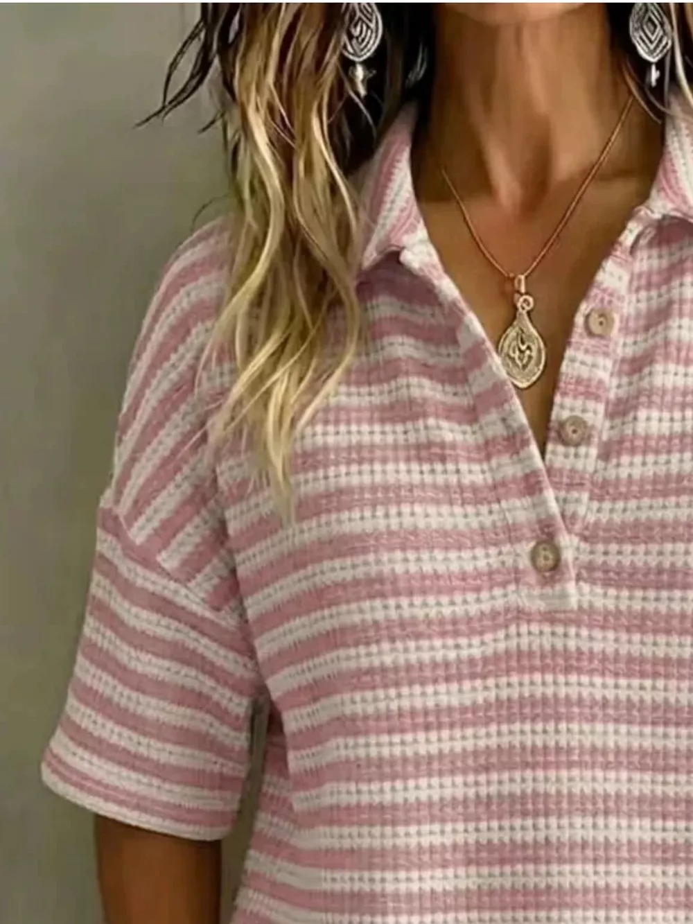 Full Size Contrast Striped Knit Polo Shirt Plus Size, image 8