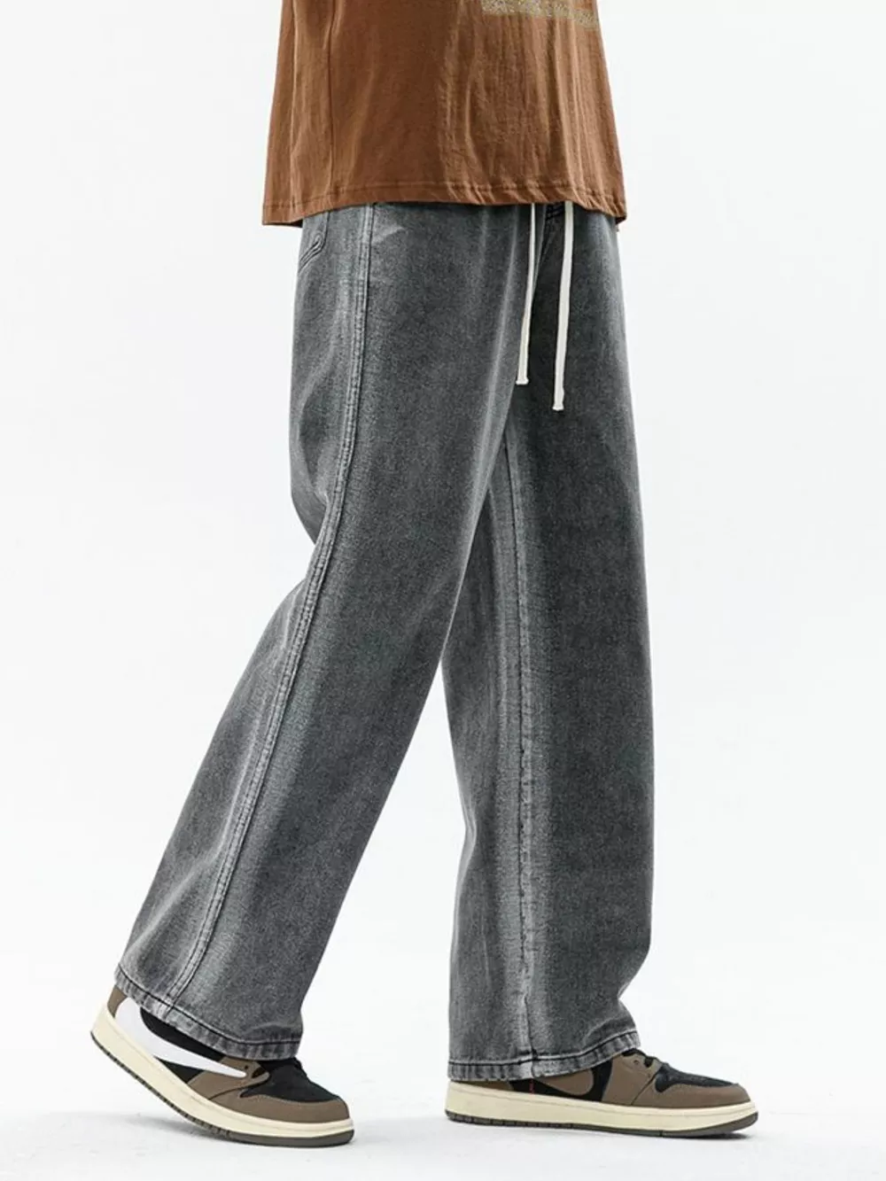 Men's Full Size Drawstring Relaxed Fit Wide Leg Jeans Plus Size, image 12