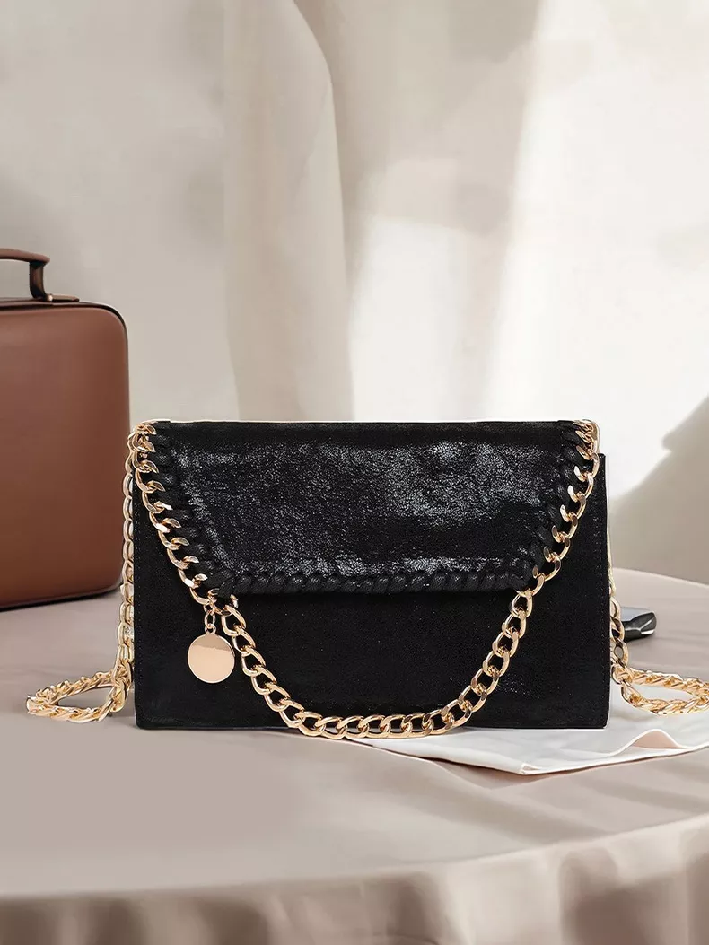 Matte PU Leather Textured Chain-Strap Shoulder Bag, image 5