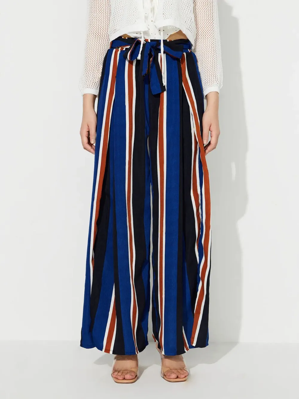 Side Slit Contrast Wide Leg Pants, image 5
