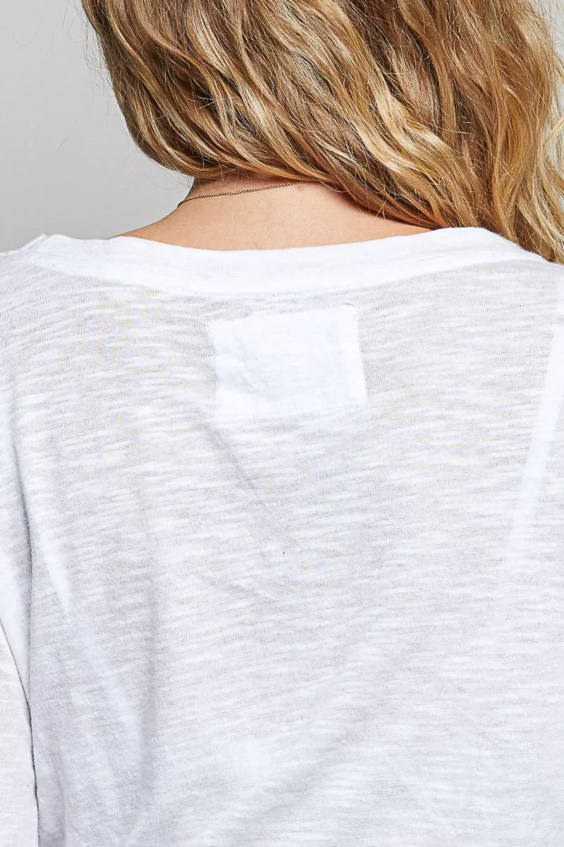 POL Contrast Hand-Stitch V-Neck Lightweight Knit Long Sleeve Top, image 13