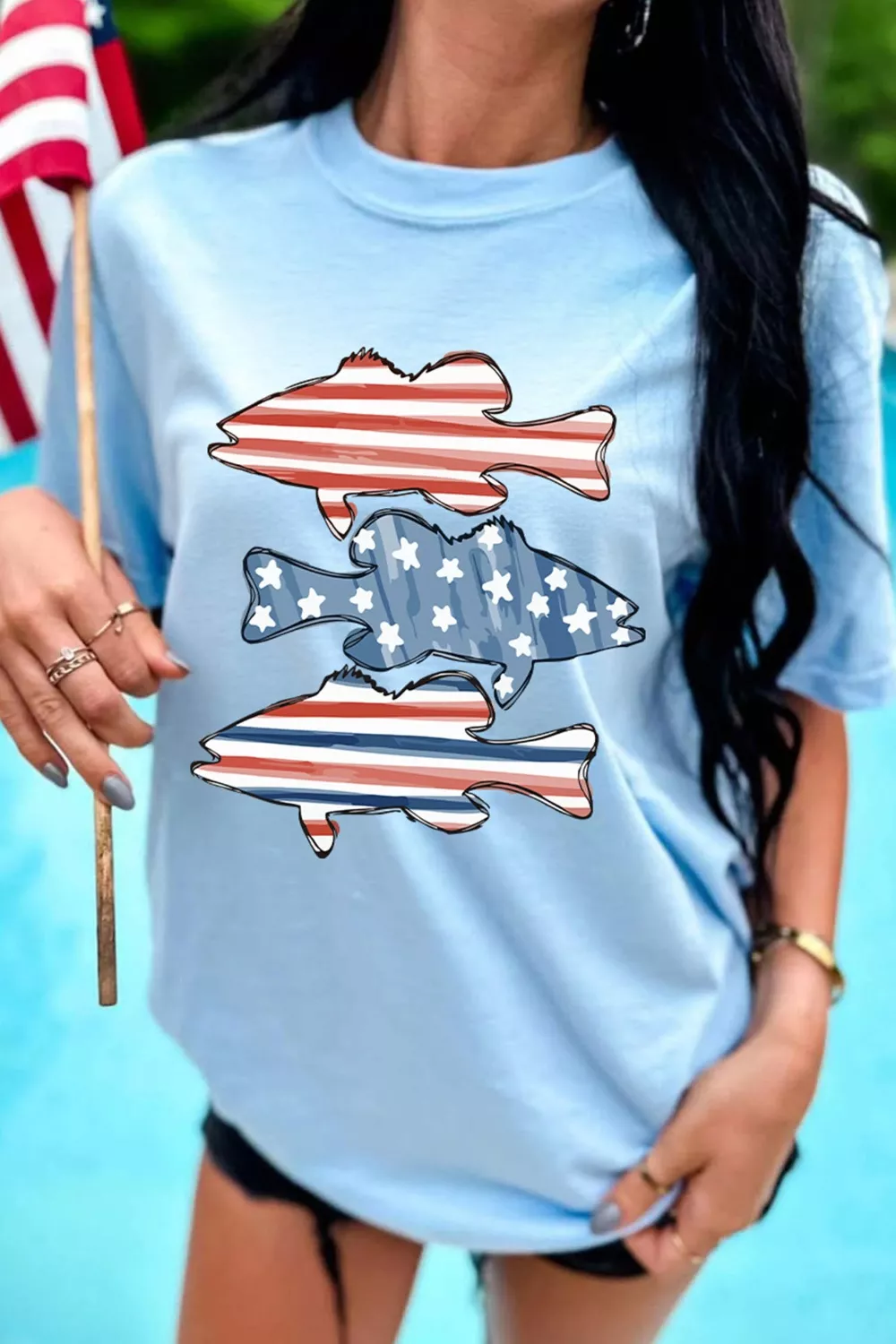Patriotic Fish Graphic Short Sleeve T-Shirt, image 2