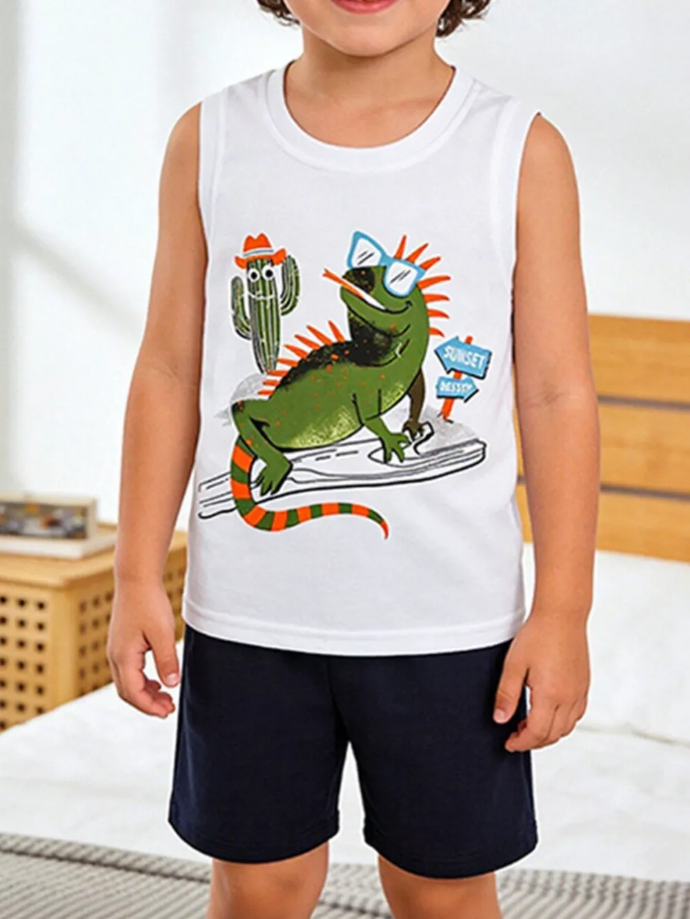 Children's Lizard Round Neck Tank and Shorts Set