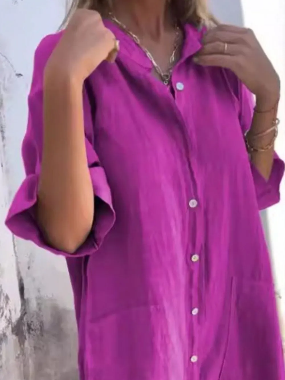 Full Size Casual Linen Button-Down Shirt Dress Plus Size, image 9