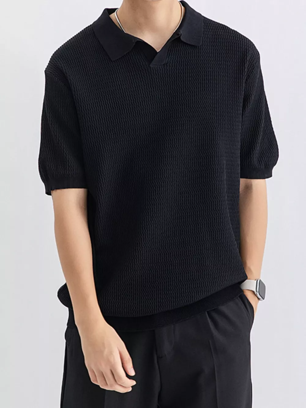 Men's Plus Size Textured Knit Short Sleeve Polo, image 5