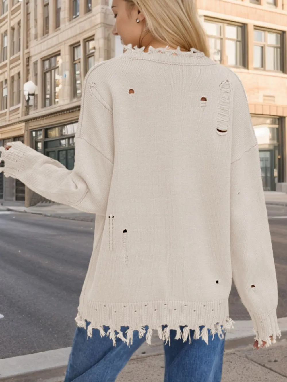 US Flag Distressed Round Neck Long Sleeve Sweater, image 2