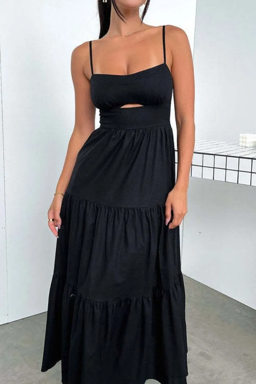 Cut-Out Tiered Dress with Spaghetti Straps, image 8