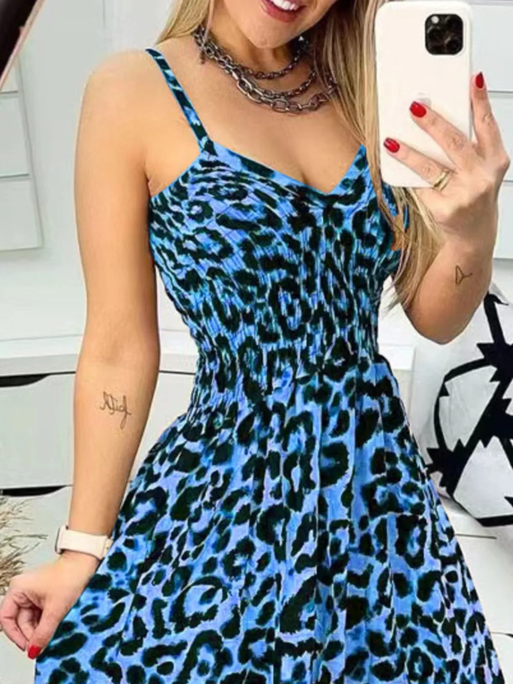 Full Size Leopard Print Spaghetti Strap Maxi Dress Plus Size, image 8