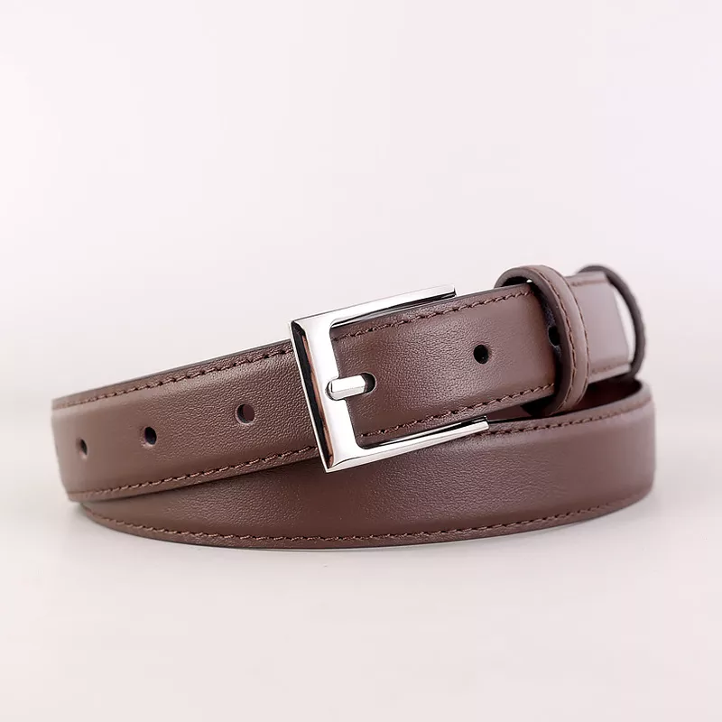 Classic Leather Skinny Belt with Silver Buckle, image 6