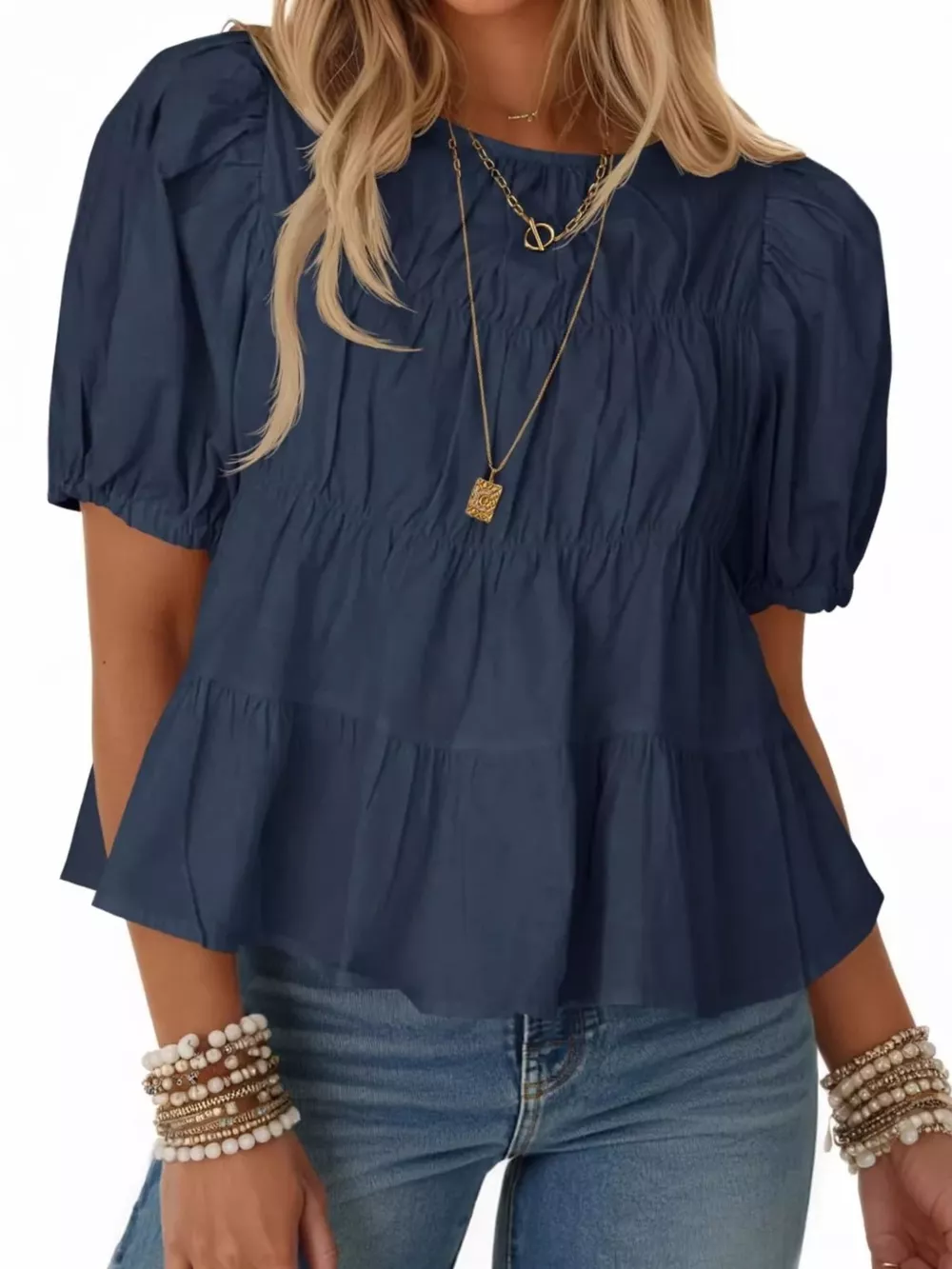Ruched Tiered Puff Sleeve Blouse, image 23